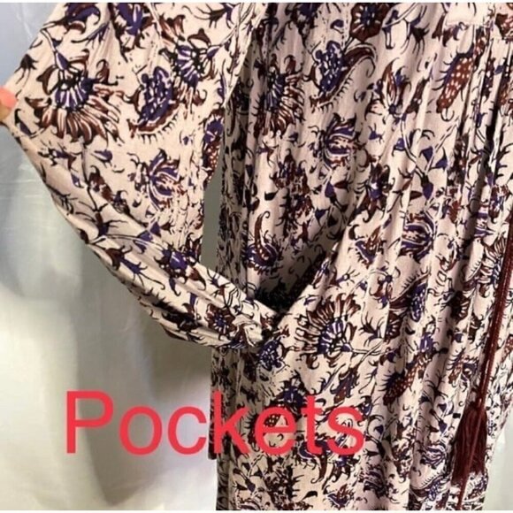 En Creme Burgundy Floral Boho Dress with pockets Size Medium - Picture 5 of 6